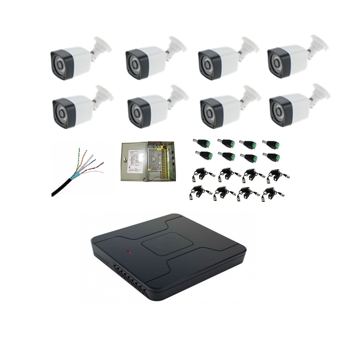 Sistem de supraveghere HIKVISION 2 camere bullet 8MP, IR 80m, 4 in 1 lentila 3.6mm, DVR 4 canale, accesorii, hard disk