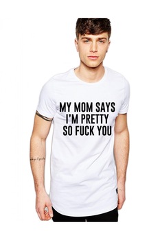 Tricou alb barbati, My Mom Says, Alb Tricou alb barbati, My Mom Says, Alb