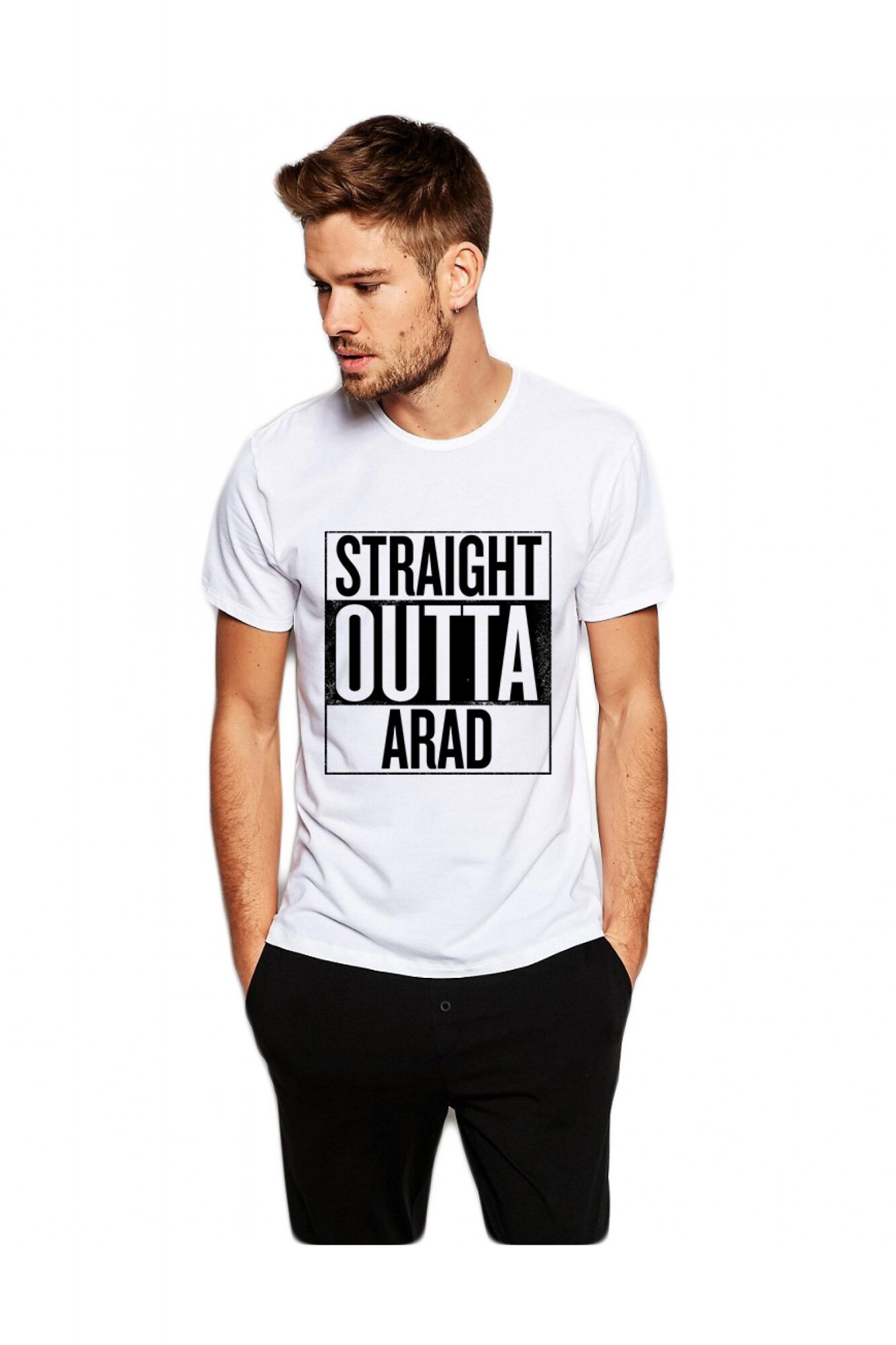 Tricou alb barbati - Straight Outta Arad, Alb