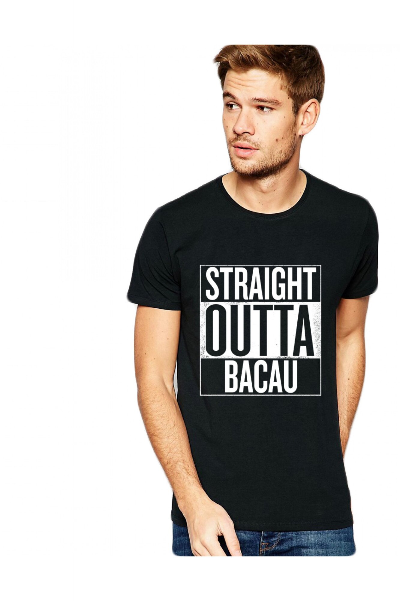 Tricou negru barbati - Straight Outta Bacau, 2XL
