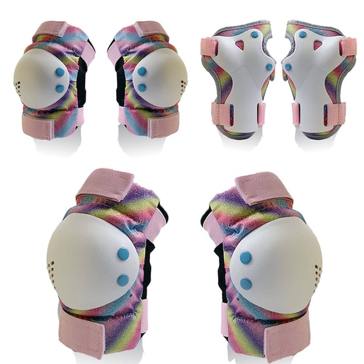 Set de Protectie Genunchiere, Fudisenn® ，Set de 6 piese，Cotiere, Aparatori Incheieturi, Reglabil,, Potrivit Pentru Ciclism, Role, Trotineta, SkateBoard, Material textil respirabil, de inalta densitate，Marimea, S, Culoare Roz，Cu geanta de depozitare