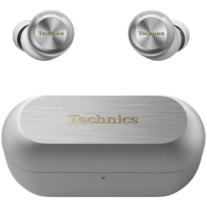 Слушалки за уши Technics EAH-AZ100E-S, True Wireless, Bluetooth, Voice Focus AI, Magnetic Fluid Driver, Adaptive ANC, Multipoint, IPX4, Сребърни
