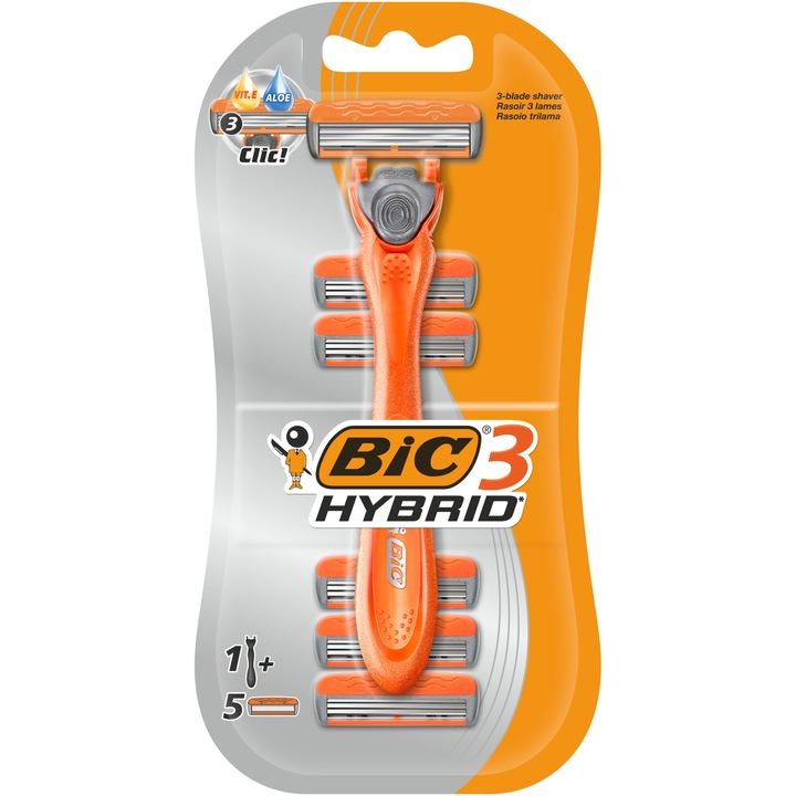 Aparat de ras cu 3 lame, BIC3 HYBRID, Pachet 1 maner + 5 rezerve
