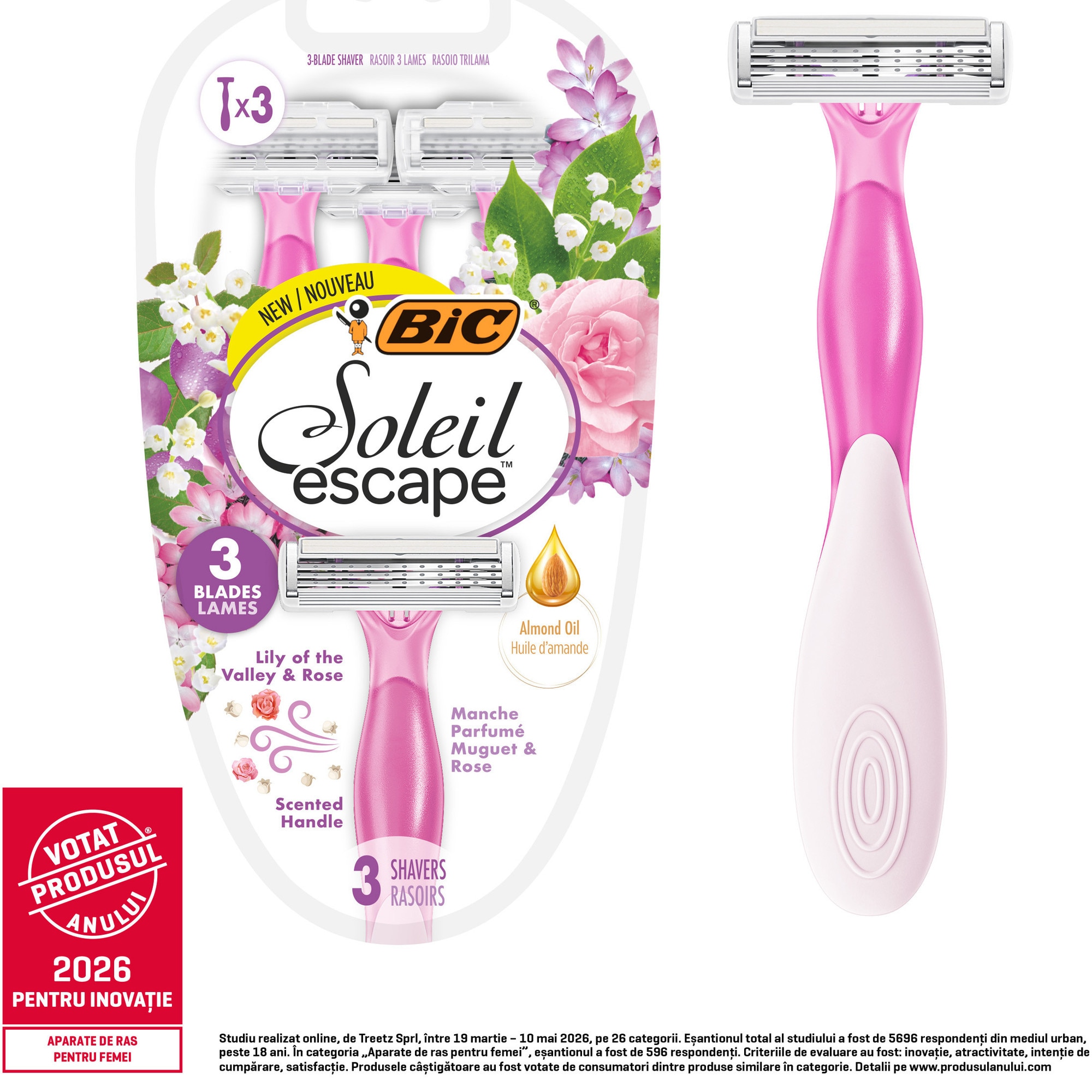 Set 3 Aparate de ras dispozabil cu 3 lame, BIC Soleil Escape