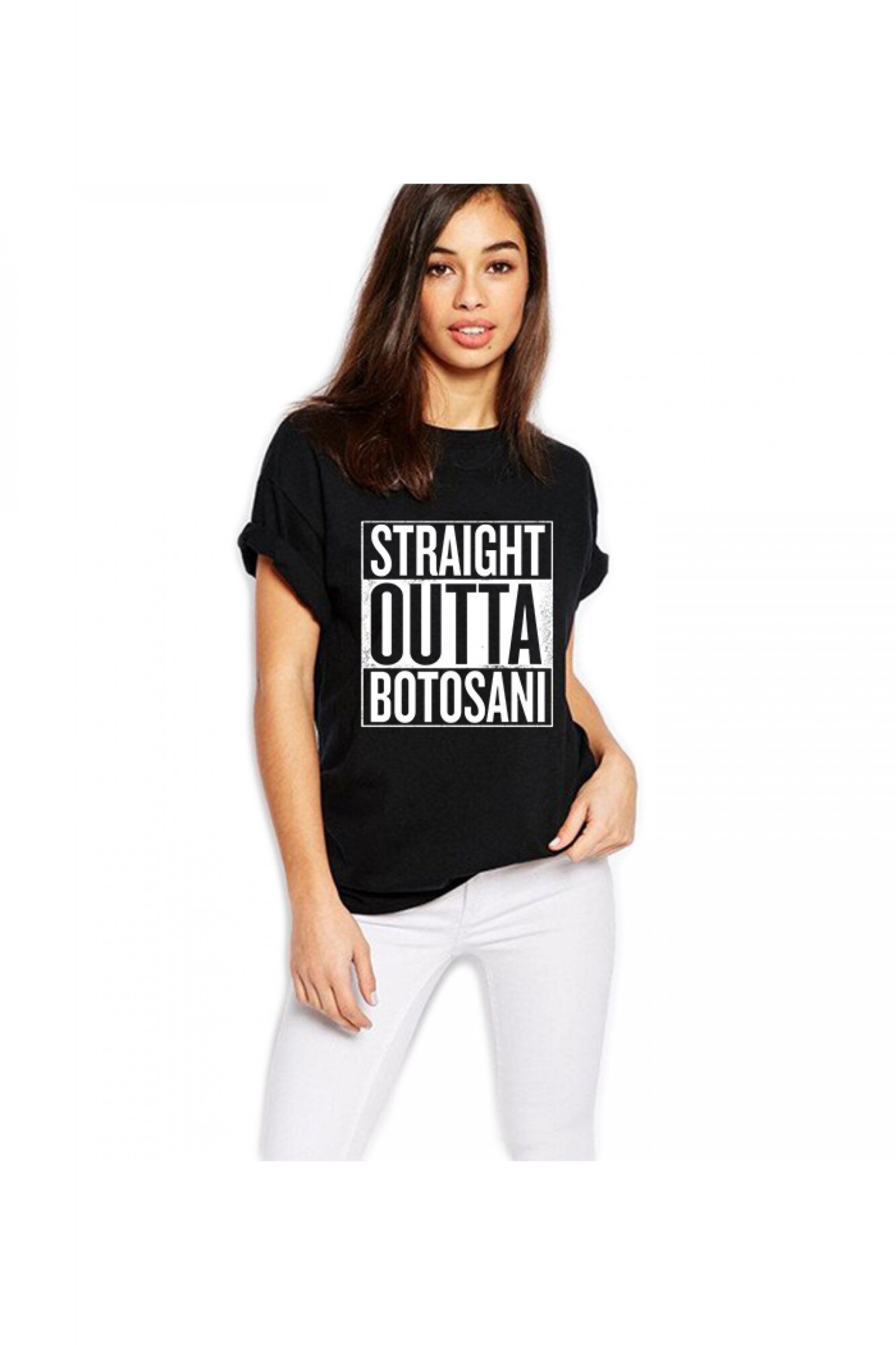 Tricou dama negru - Straight Outta Botosani, Negru