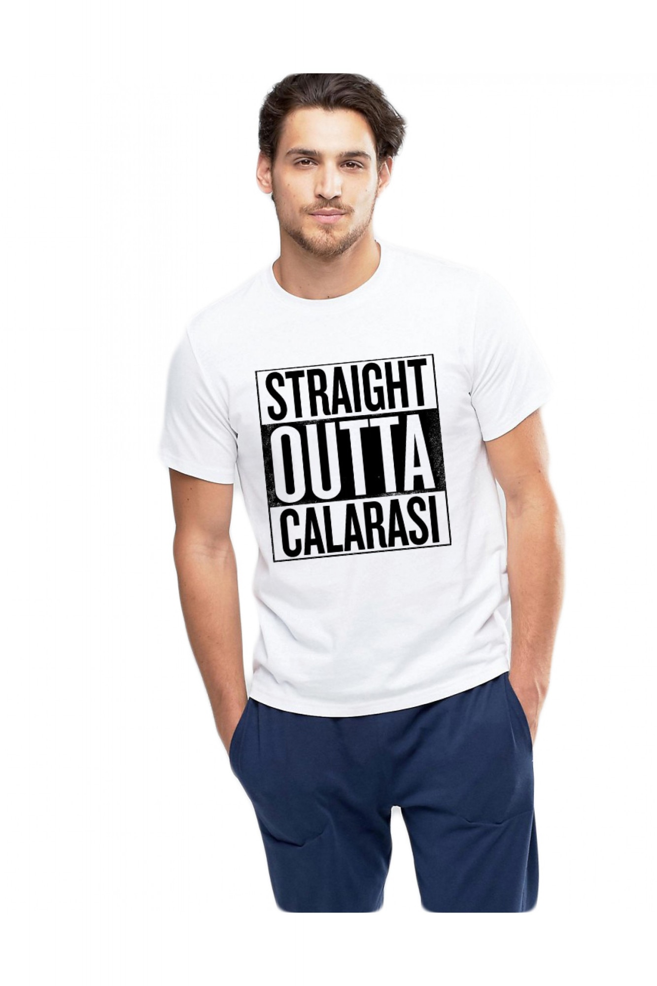 Tricou alb barbati - Straight Outta Calarasi, Alb