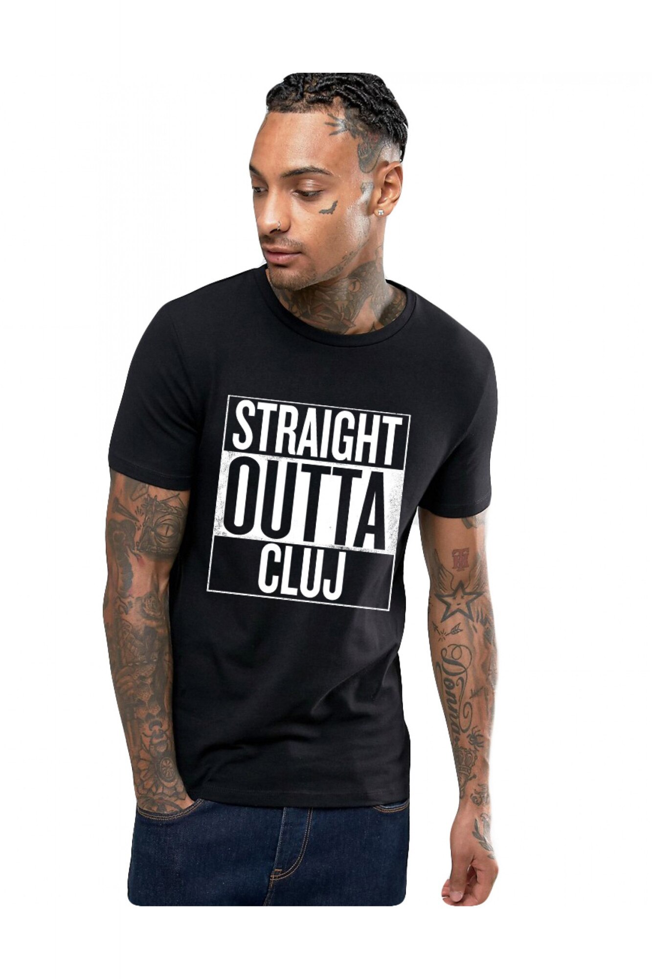 Tricou negru barbati - Straight Outta Cluj, Negru
