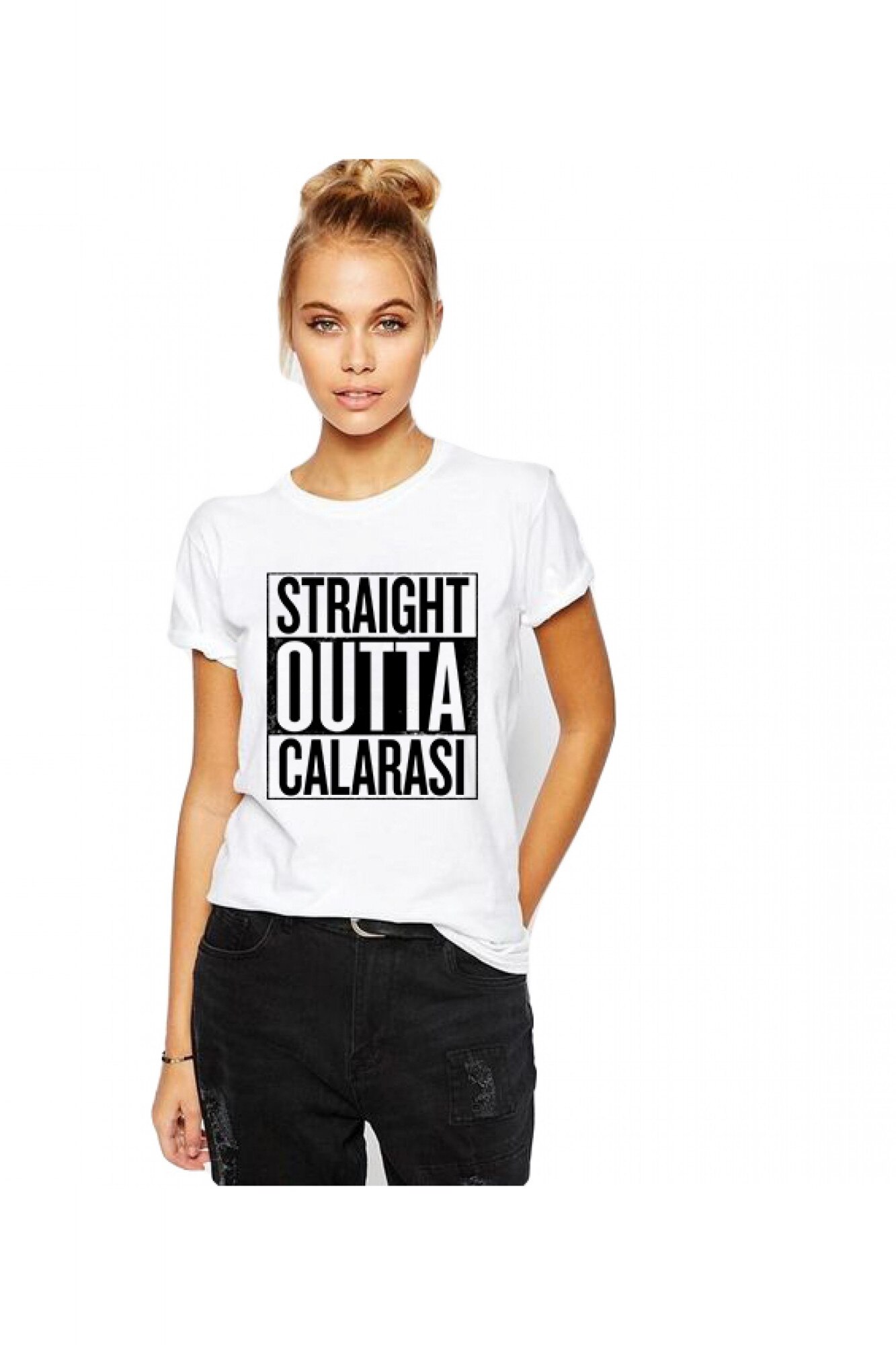 Tricou dama alb - Straight Outta Calarasi, Alb
