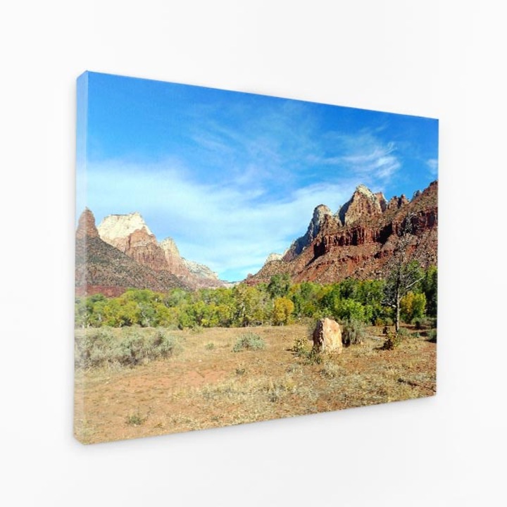 Картина на платно - Скала в полето, планини зад него - 30x50 см