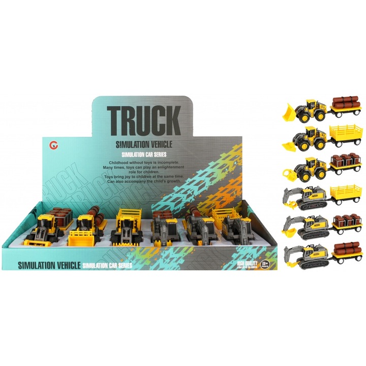 Masinute de constructie, import-maszyn, 25cm, cu elemente mobile, culori mixte, set 6 bucati