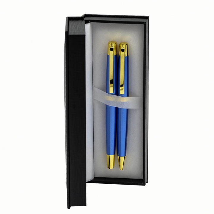 Set stilou + pix CNX 8017 290035, corp metalic albastru clips auriu