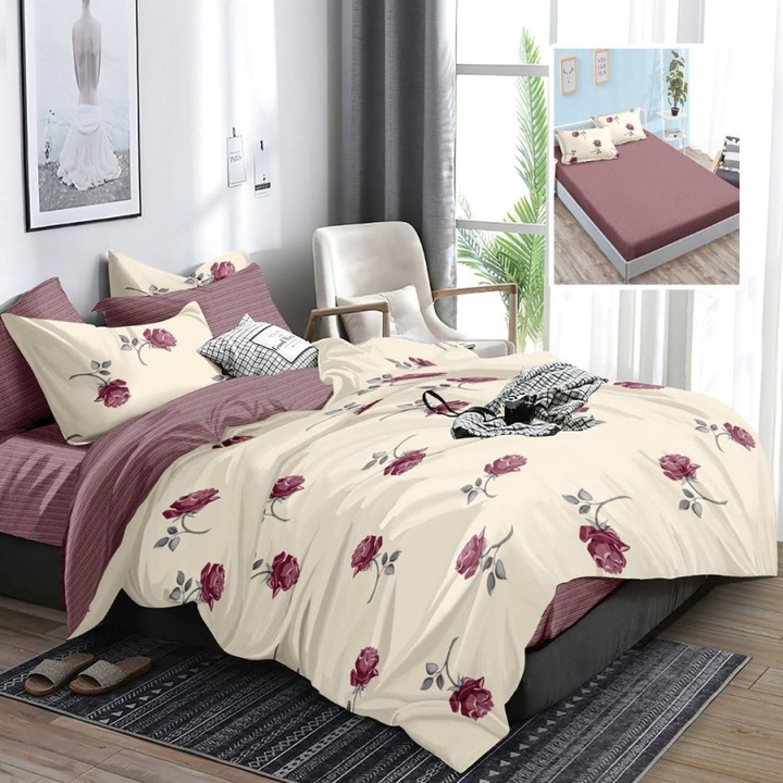 Francia ágynemű finom rózsával, 180x200 cm-es gumis lepedő, 6 db, Lenzerii Deosebite, HF6P322