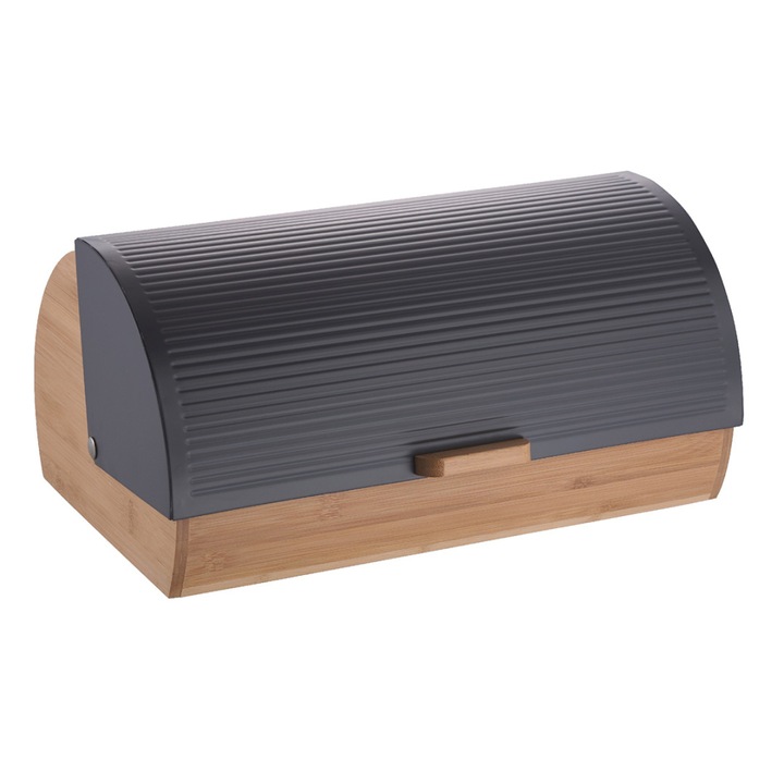 Cutie alimentara, Brunbeste, chlebak din bambus, capac metalic negru, 39x28,5x18,5cm