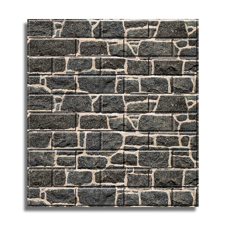 Tapet din spuma poliuretanica, tip caramida, 3D, dimensiuni 70 x 77 cm, autoadeziv, lavabil, negru