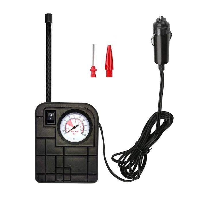 Pompa aer electrica 12V compacta, tip mini compressor slim umflat roti autoturisme mici si motociclete