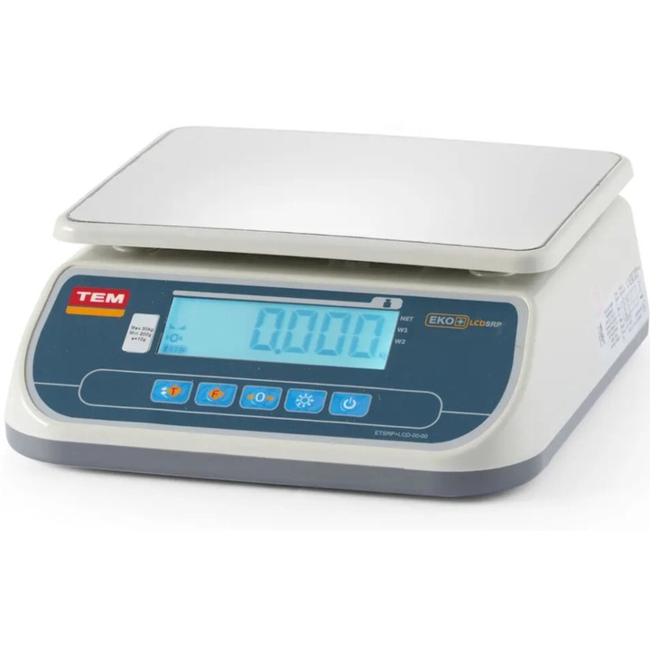Cantar electronic comercial TEM SRP+, 30 kg, 210x280 mm, display LCD, alimentare 6 V