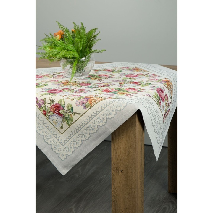 Virágmintás gobelin asztalterítő Világosszürke 100x100 cm +/-5%