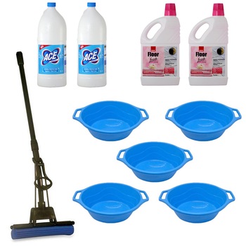 Pachet - 5 x Lighean oval din plastic cu manere, 6L + 2 x Ace Universal, 2L + 2 x Sano Floor Fresh Home, 1L + Mop PVA cu coada telescopica si storcator Pachet - 5 x Lighean oval din plastic cu manere, 6L + 2 x Ace Universal, 2L + 2 x Sano Floor Fresh Home, 1L + Mop PVA cu coada telescopica si storcator