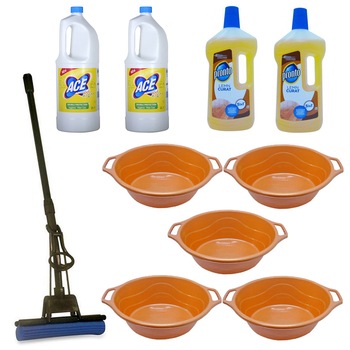Pachet - 5 x Lighean oval din plastic cu manere, 20L + 2 x Ace Lemon, 2L + 2 x Pronto pentru lemn, 750ml + Mop PVA cu coada telescopica si storcator Pachet - 5 x Lighean oval din plastic cu manere, 20L + 2 x Ace Lemon, 2L + 2 x Pronto pentru lemn, 750ml + Mop PVA cu coada telescopica si storcator