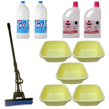 Pachet - 5 x Lighean patrat din plastic, 15L + 2 x Ace Universal, 2L + 2 x Sano Floor Fresh Home, 1L + Mop PVA cu coada telescopica si storcator Pachet - 5 x Lighean patrat din plastic, 15L + 2 x Ace Universal, 2L + 2 x Sano Floor Fresh Home, 1L + Mop PVA cu coada telescopica si storcator