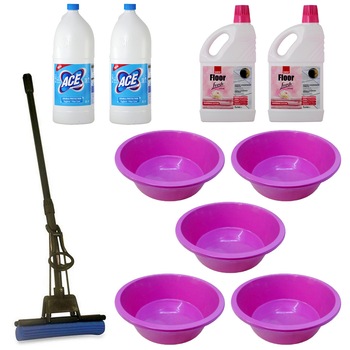 Pachet - 5 x Lighean rotund din plastic, 10L + 2 x Ace Universal, 2L + 2 x Sano Floor Fresh, 1L + Mop PVA cu coada telescopica si storcator Pachet - 5 x Lighean rotund din plastic, 10L + 2 x Ace Universal, 2L + 2 x Sano Floor Fresh, 1L + Mop PVA cu coada telescopica si storcator