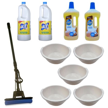 Pachet - 5 x Lighean rotund din plastic cu manere din plastic, 12L + 2 x Ace Lemon, 2L + 2 x Pronto pentru lemn, 750ml + Mop PVA cu coada telescopica si storcator Pachet - 5 x Lighean rotund din plastic cu manere din plastic, 12L + 2 x Ace Lemon, 2L + 2 x Pronto pentru lemn, 750ml + Mop PVA cu coada telescopica si storcator