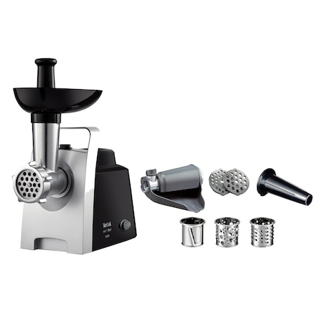 Masina de tocat carne Tefal HV1 NE109838, 1400W, 1.7 kg/min, accesorii incluse, functie reverse, Inox