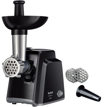 Masina de tocat carne Tefal Classic NE105838, 1400 W, 1.7 kg/min, Functie Reverse, 2 Site de tocat, Cutit cu functie de maruntire, Accesoriu pentru carnati, Negru Masina de tocat carne Tefal Classic NE105838, 1400 W, 1.7 kg/min, Functie Reverse, 2 Site de tocat, Cutit cu functie de maruntire, Accesoriu pentru carnati, Negru