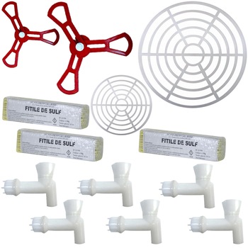 Pachet - 6 x Robinet din plastic pentru butoi + 3 x Fitile de sulf + 2 x Presa alba din plastic butoi pentru muraturi, (28cm, 45cm) + 2 x Presa in cruce pentru butoi (23cm, 31.5cm) Pachet - 6 x Robinet din plastic pentru butoi + 3 x Fitile de sulf + 2 x Presa alba din plastic butoi pentru muraturi, (28cm, 45cm) + 2 x Presa in cruce pentru butoi (23cm, 31.5cm)