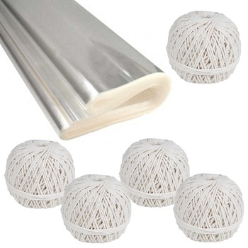 Pachet - 100 x Celofan alimentar, 45x100cm + 5 x Sfoara alba din bumbac, 100g Pachet - 100 x Celofan alimentar, 45x100cm + 5 x Sfoara alba din bumbac, 100g