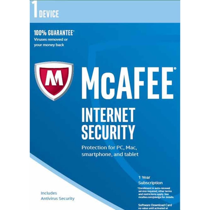 McAfee Internet Security, 1 eszközre, 1 éves elektronikus licensz