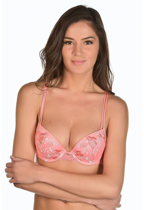 Sutien corail cu burete si dantela