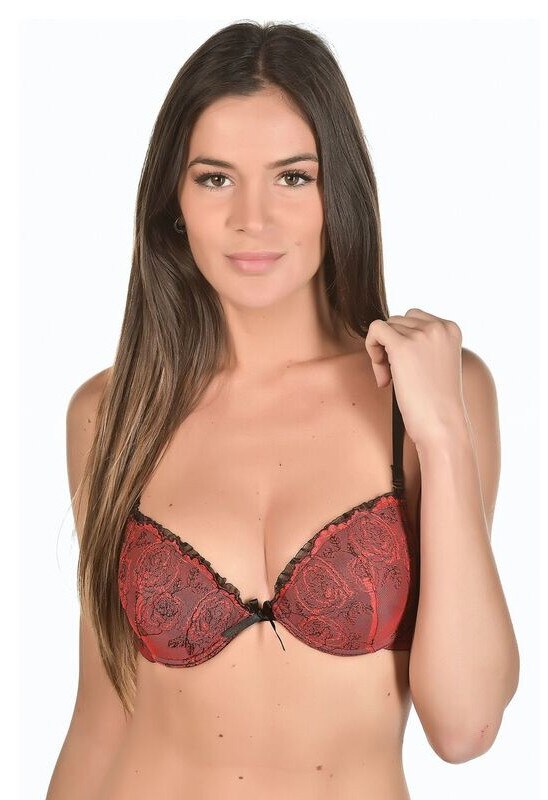Sutien rosu cu burete si dantela, Rosu, 80C