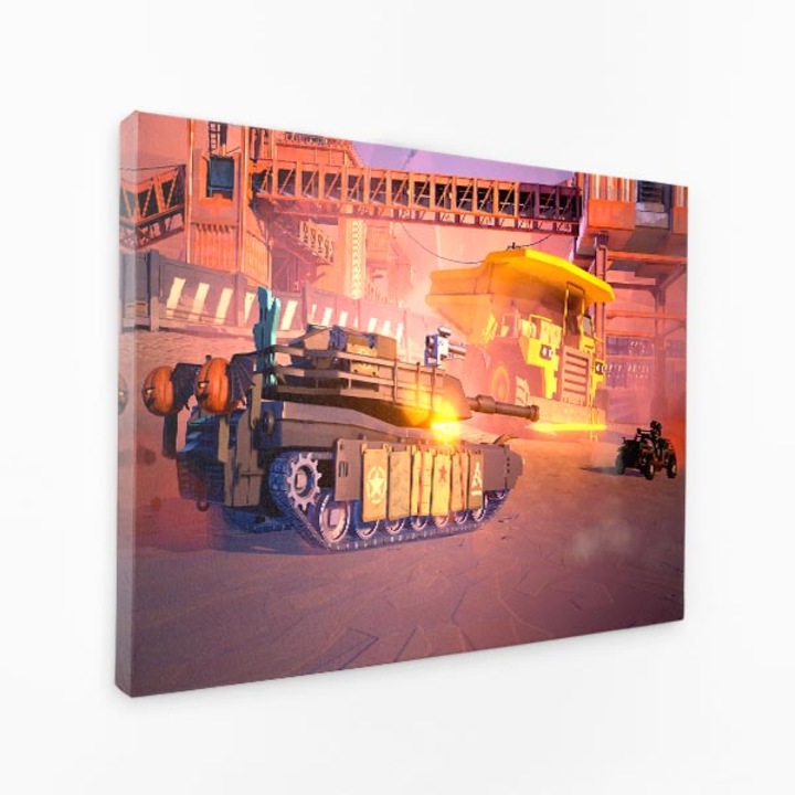 Картина на платно - Танкова стрелба, Война с пожарна кола - 40x60 см