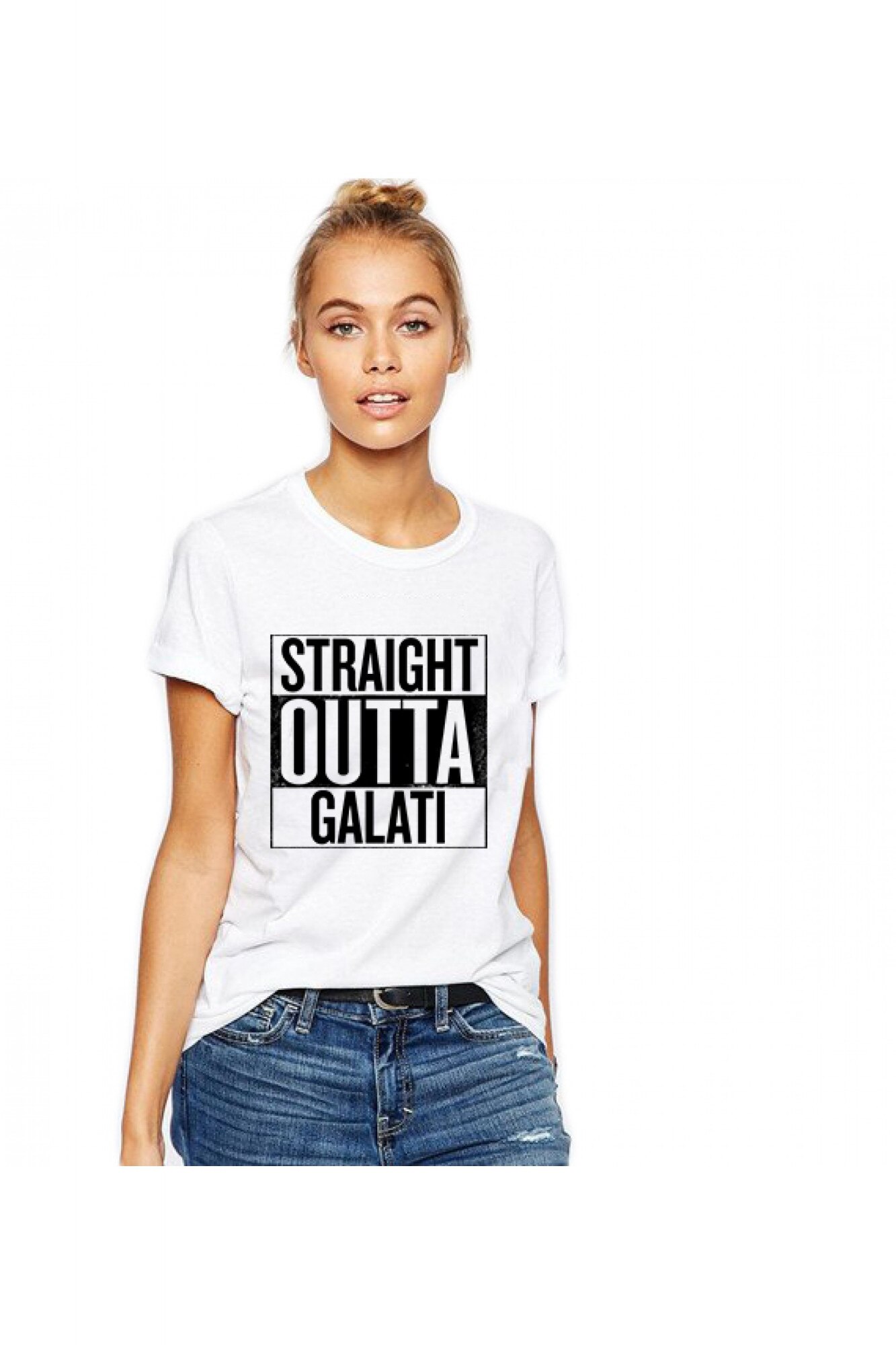 Tricou dama alb - Straight Outta Galati, Alb