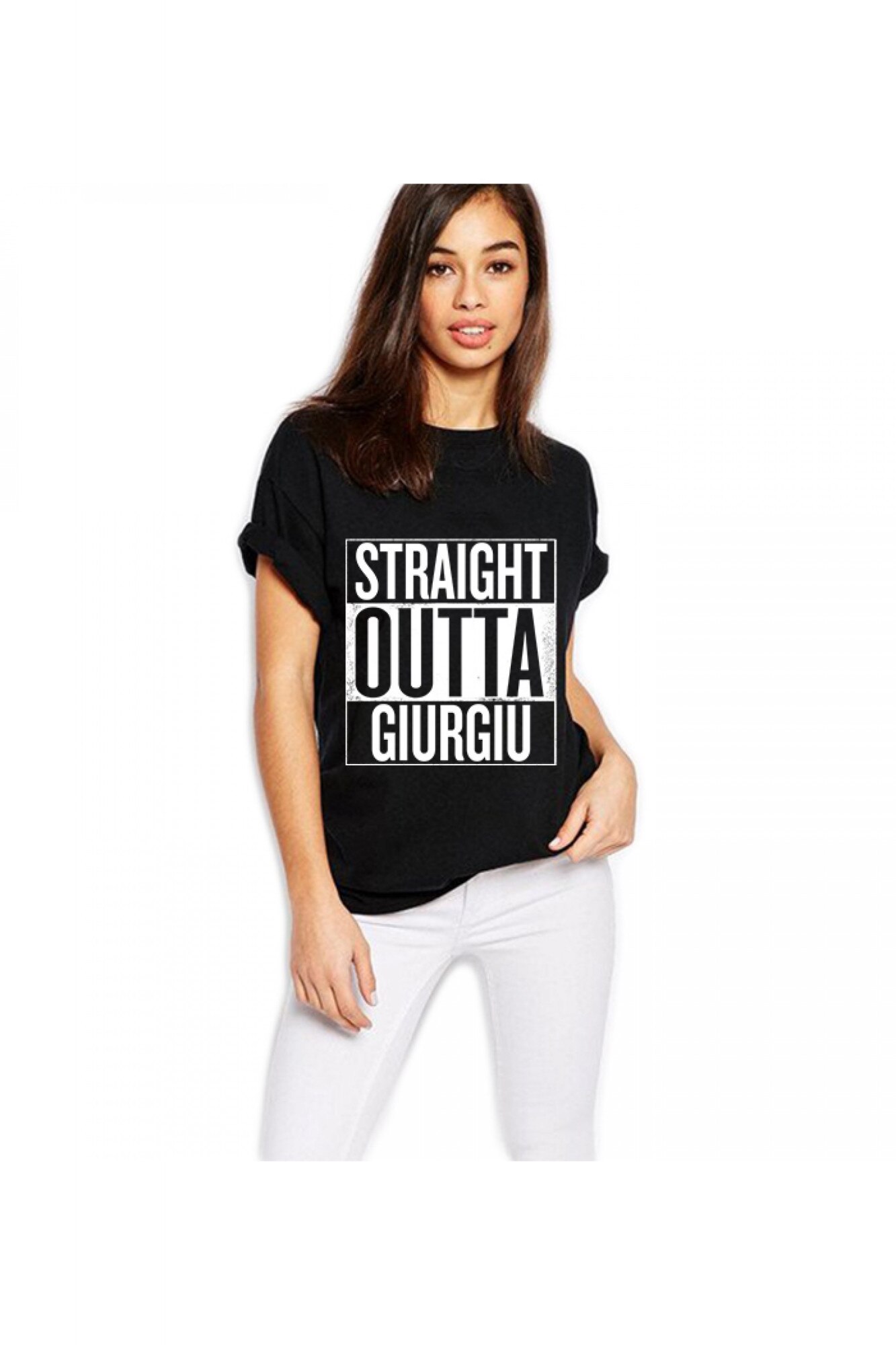 Tricou dama negru - Straight Outta Giurgiu, Negru