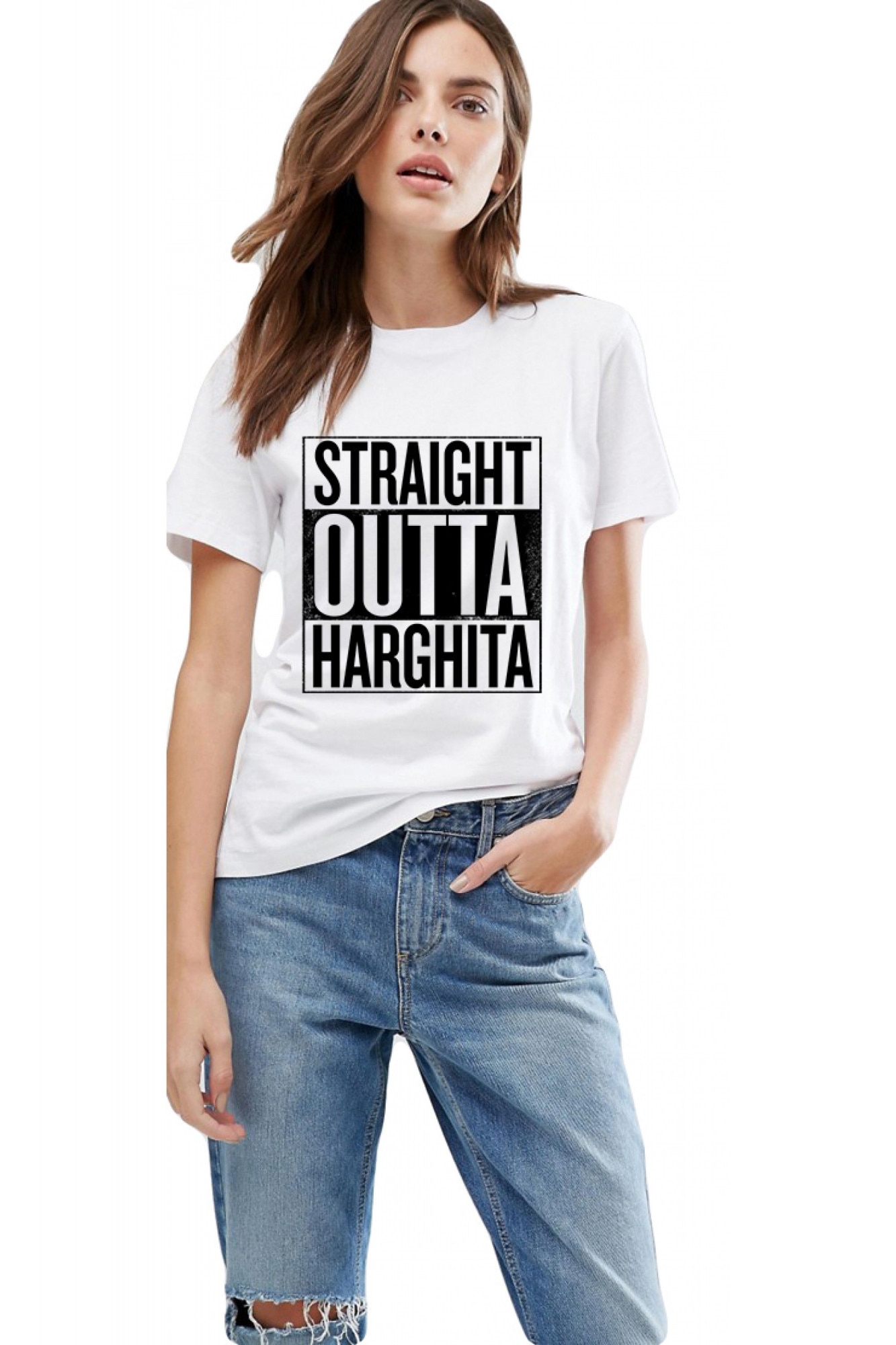 Tricou dama alb - Straight Outta Harghita, Alb
