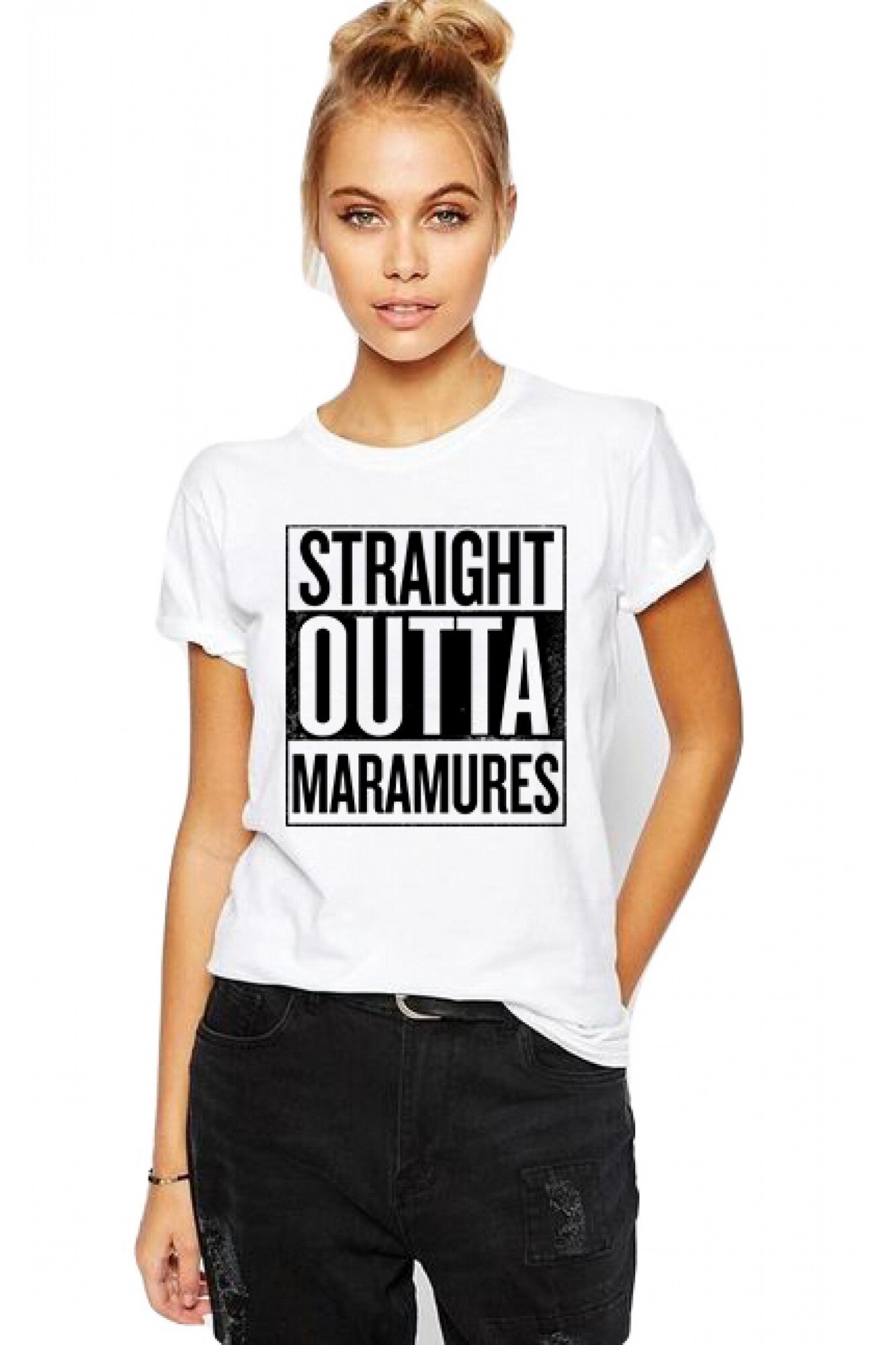 Tricou dama alb - Straight Outta Maramures, Alb