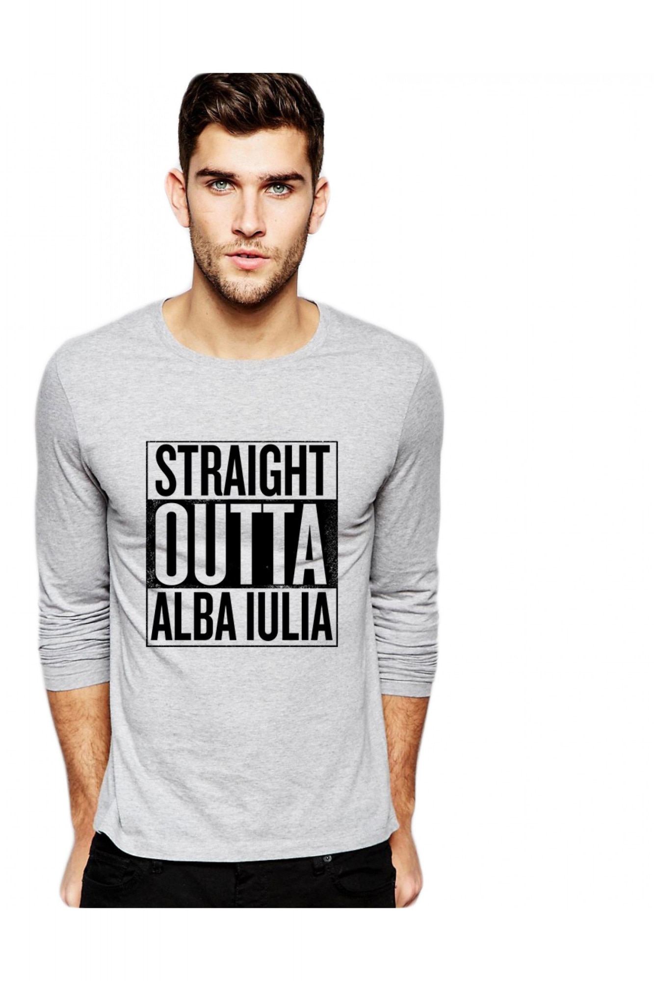 Bluza barbati gri cu text negru - Straight Outta Alba Iulia