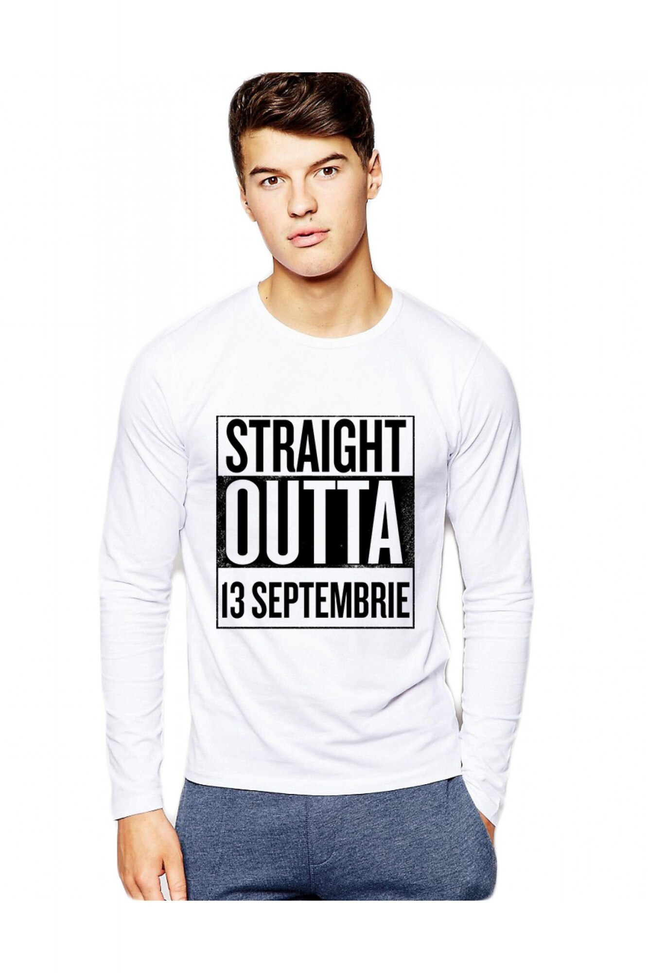 Bluza barbati alba - Straight Outta 13 Septembrie