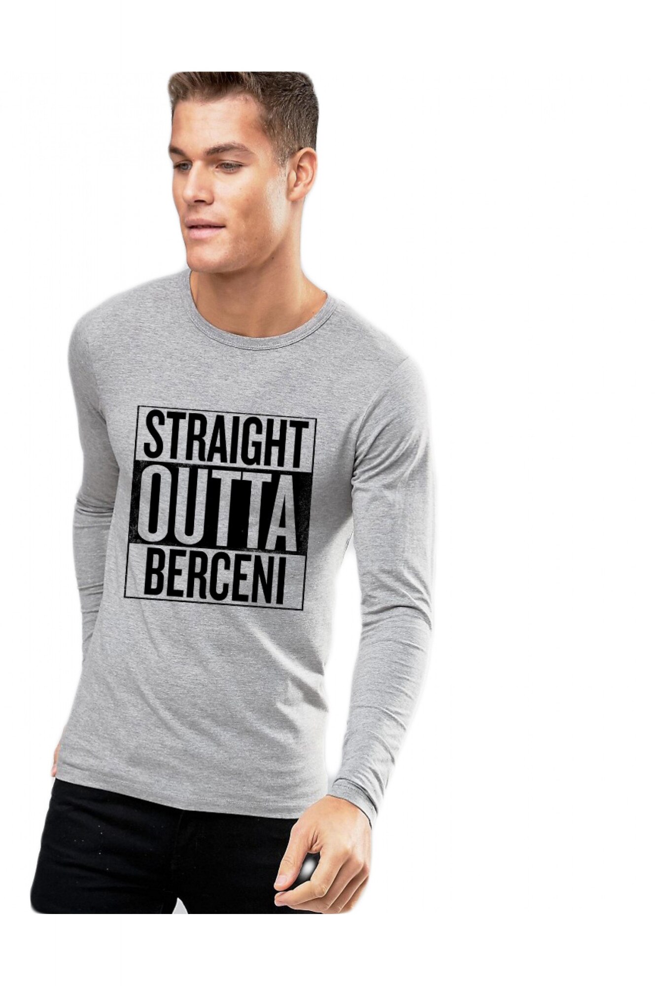 Bluza barbati gri cu text negru - Straight Outta Berceni