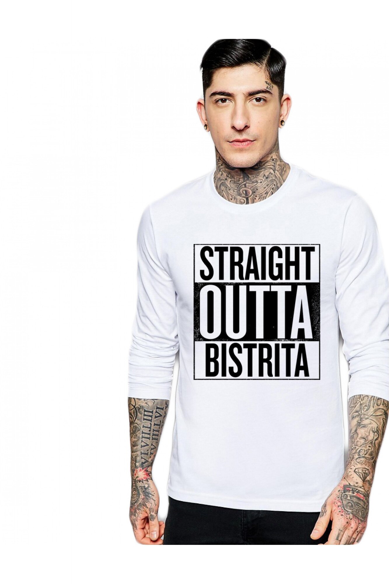 Bluza barbati alba - Straight Outta Bistrita