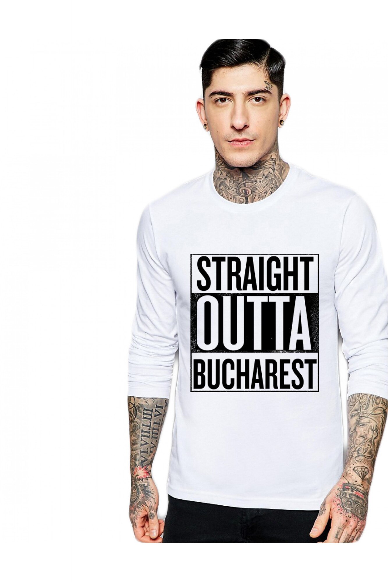 Bluza barbati alba - Straight Outta Bucuresti