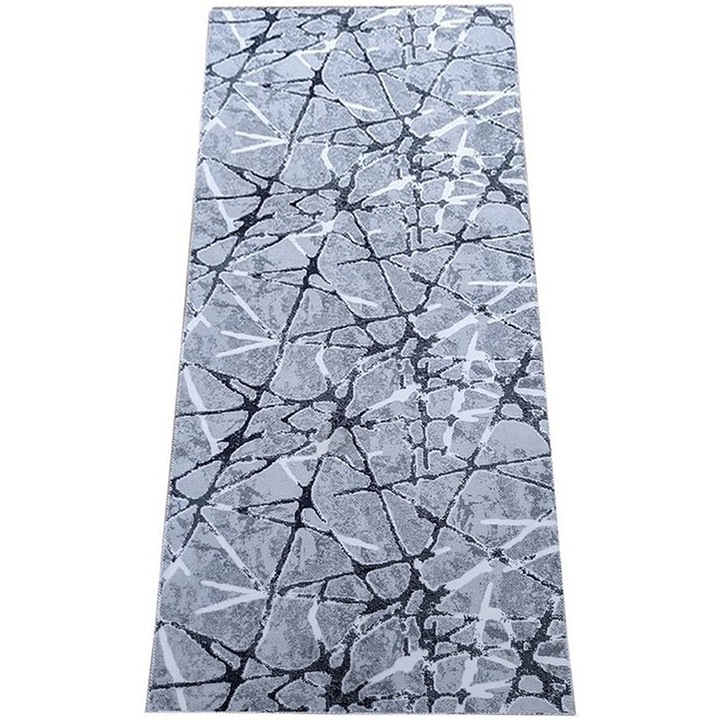 Traversa Antiderapanta Gri cu Negru, Abstract, Poliester, 120 x 320 cm