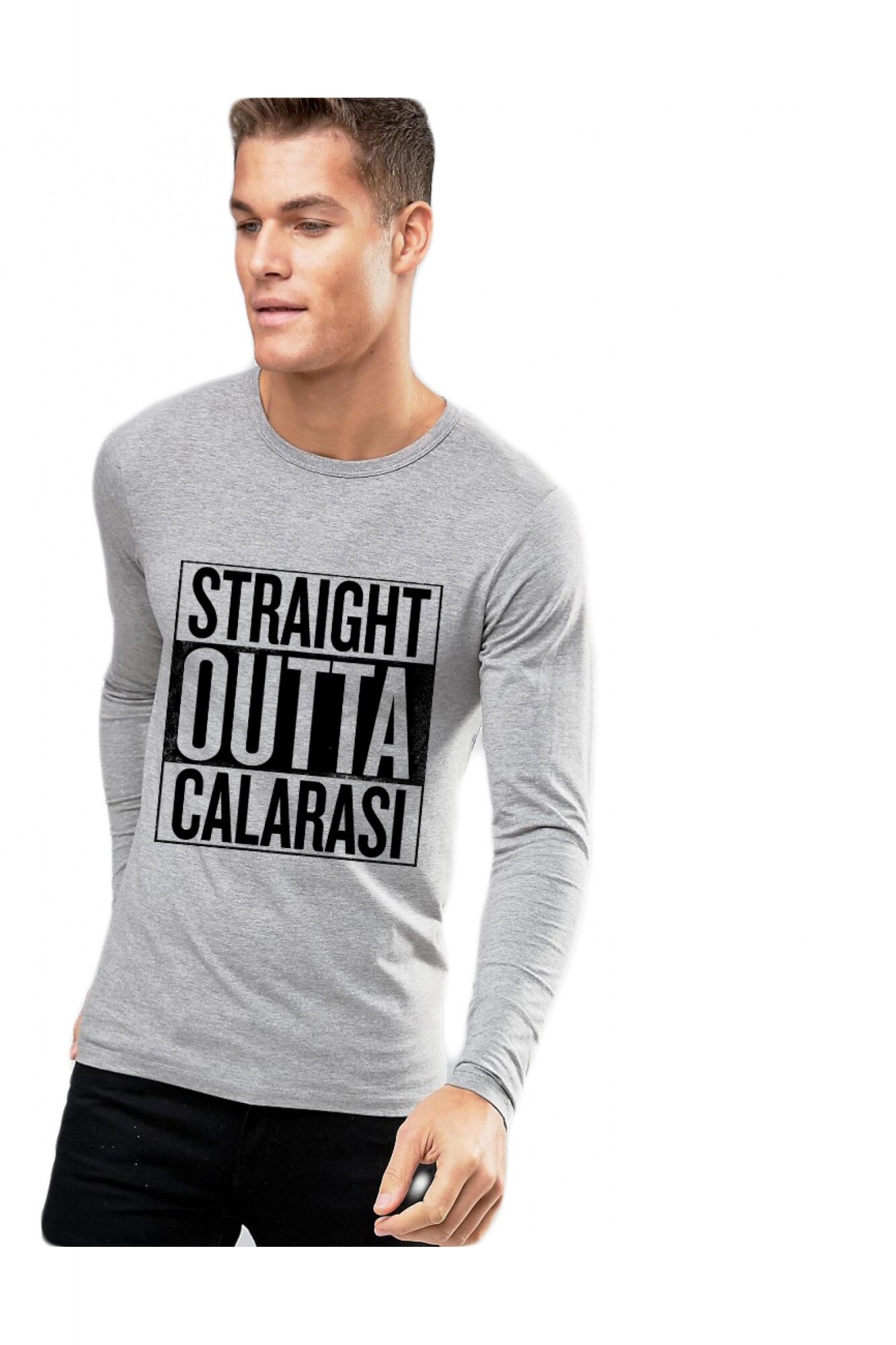 Bluza barbati gri cu text negru - Straight Outta Calarasi