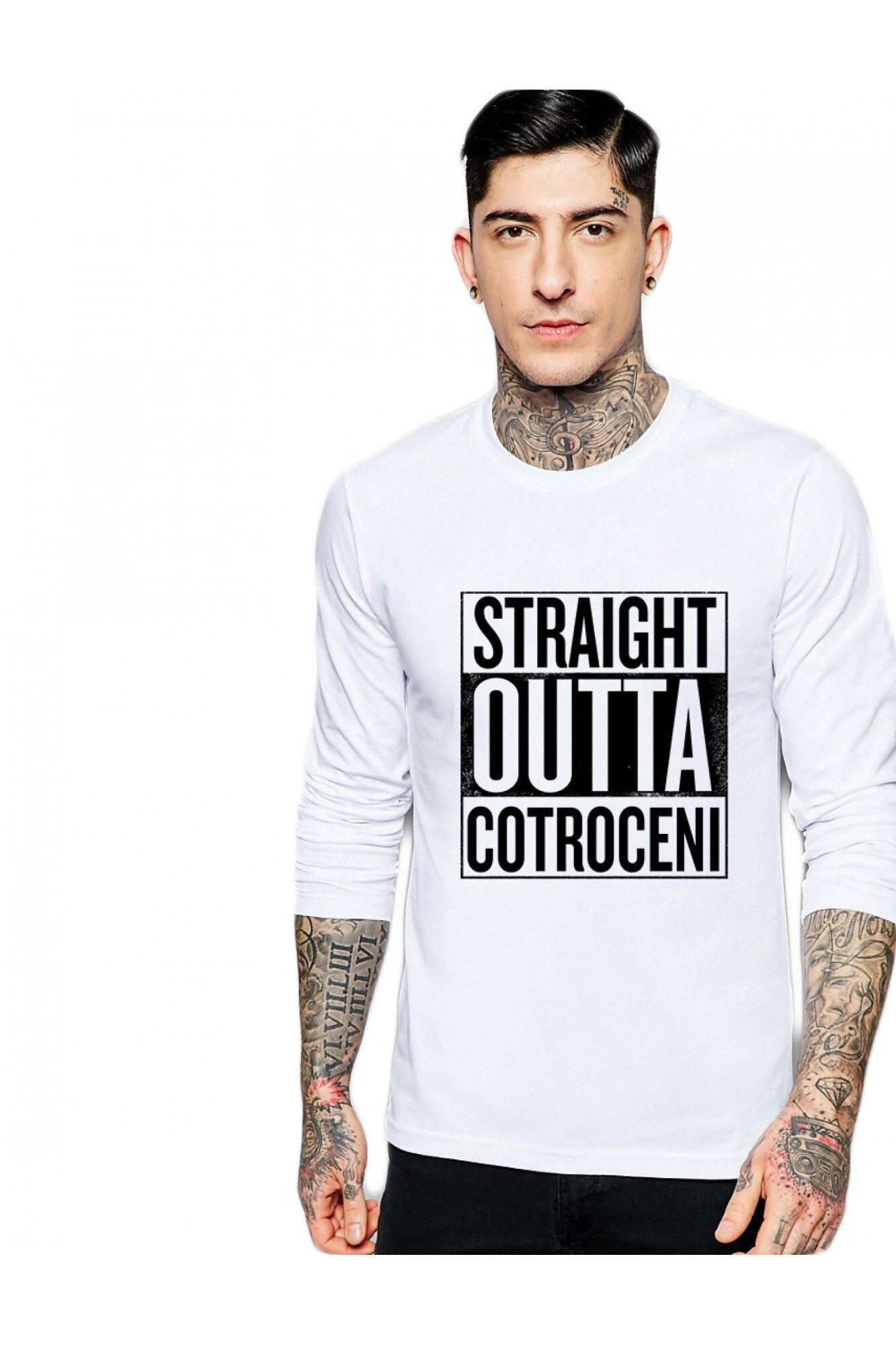 Bluza barbati alba - Straight Outta Cotroceni