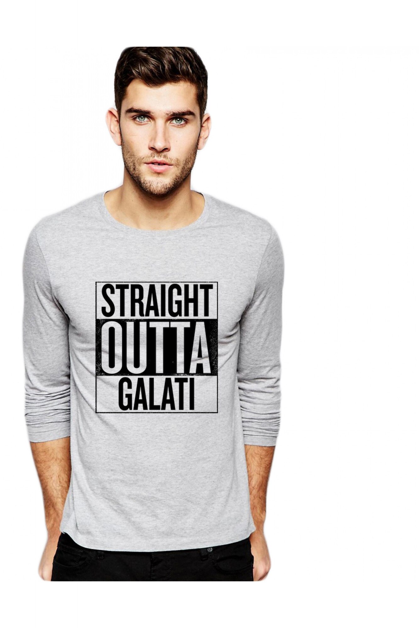 Bluza barbati gri cu text negru - Straight Outta Galati
