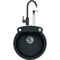 Pachet chiuveta bucatarie Algranit Alveus Roll 10 A91,fi 510, adancime 200mm, material compozit + baterie Nela + dispozitiv detergent, Negru