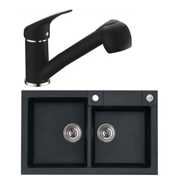 Pachet chiuveta Algranit Alveus Rock 90 A91 + baterie cu dus extractibil AM 20, 2 cuve, 790x500mm, Negru Pachet chiuveta Algranit Alveus Rock 90 A91 + baterie cu dus extractibil AM 20, 2 cuve, 790x500mm, Negru