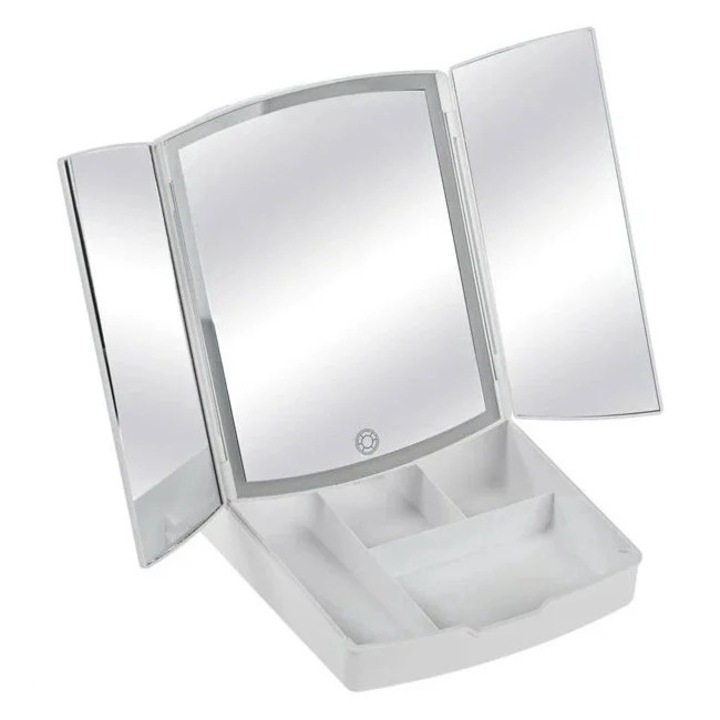 Oglinda Tripla Pliabila pentru Machiaj, 72 de Becuri LED, USB, 20x22x26cm, alb
